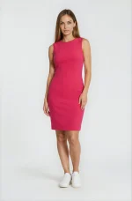 Вталена дамска рокля, цвят корал - Image 4