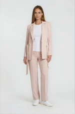 Дамско сако с колан, цвят пудра розово - Image 4